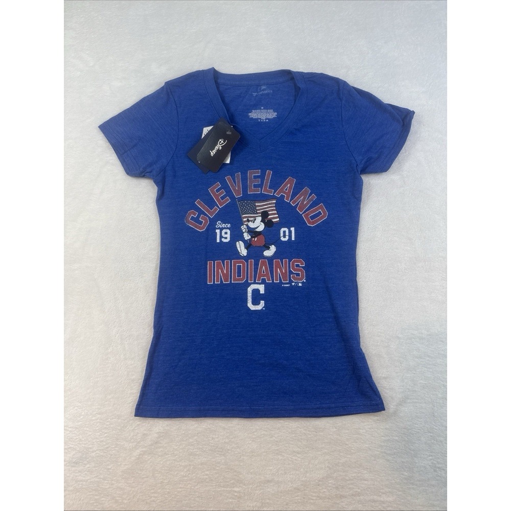 Cleveland Indians Mickey Mouse Disney MLB Women's Blue‎ V Neck T Shirt M
